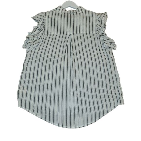 Anthropologie Maeve Fairhope White Stripe ButtonDown Flutter Sleeve Blouse Top S - Picture 4 of 13